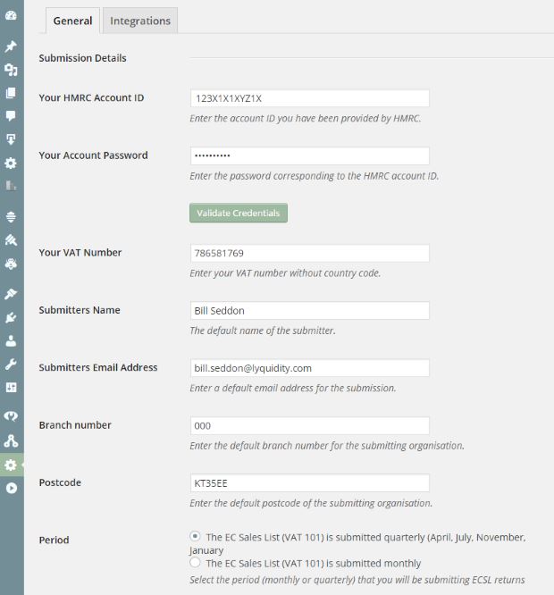 The first task is to define the settings that are common to all submissions.