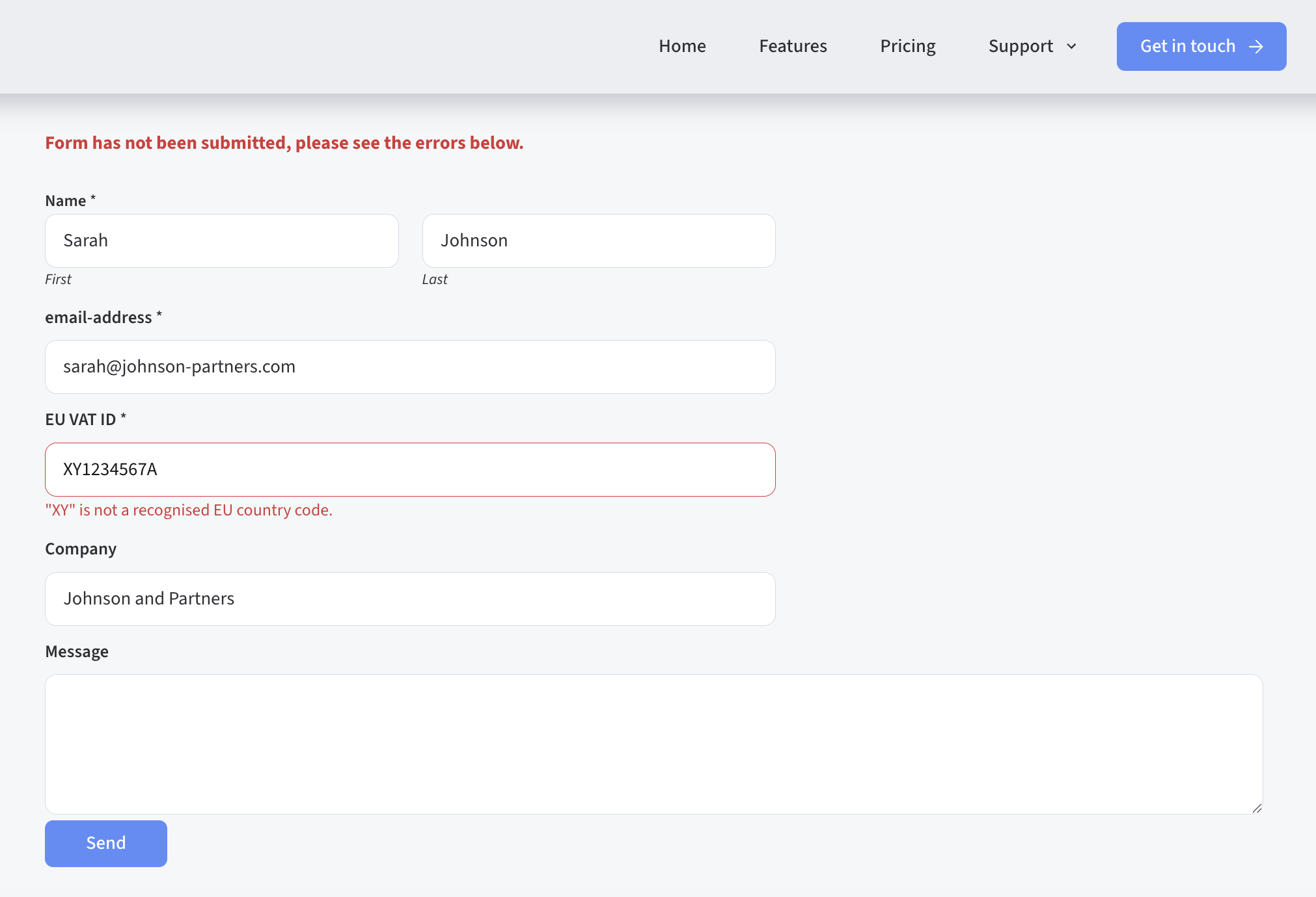 Format validation – invalid EU country code error message