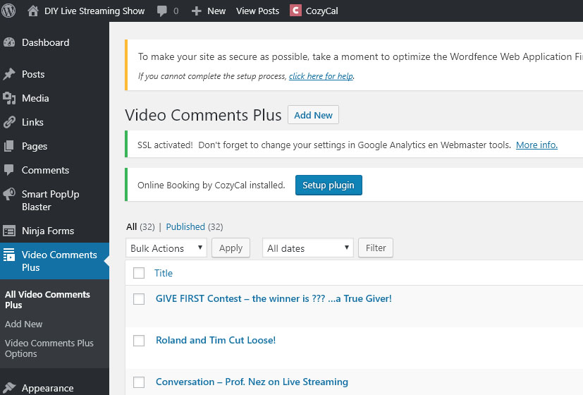 shows the new tab the plugin adds to the admin panel to edit your VCP posts.