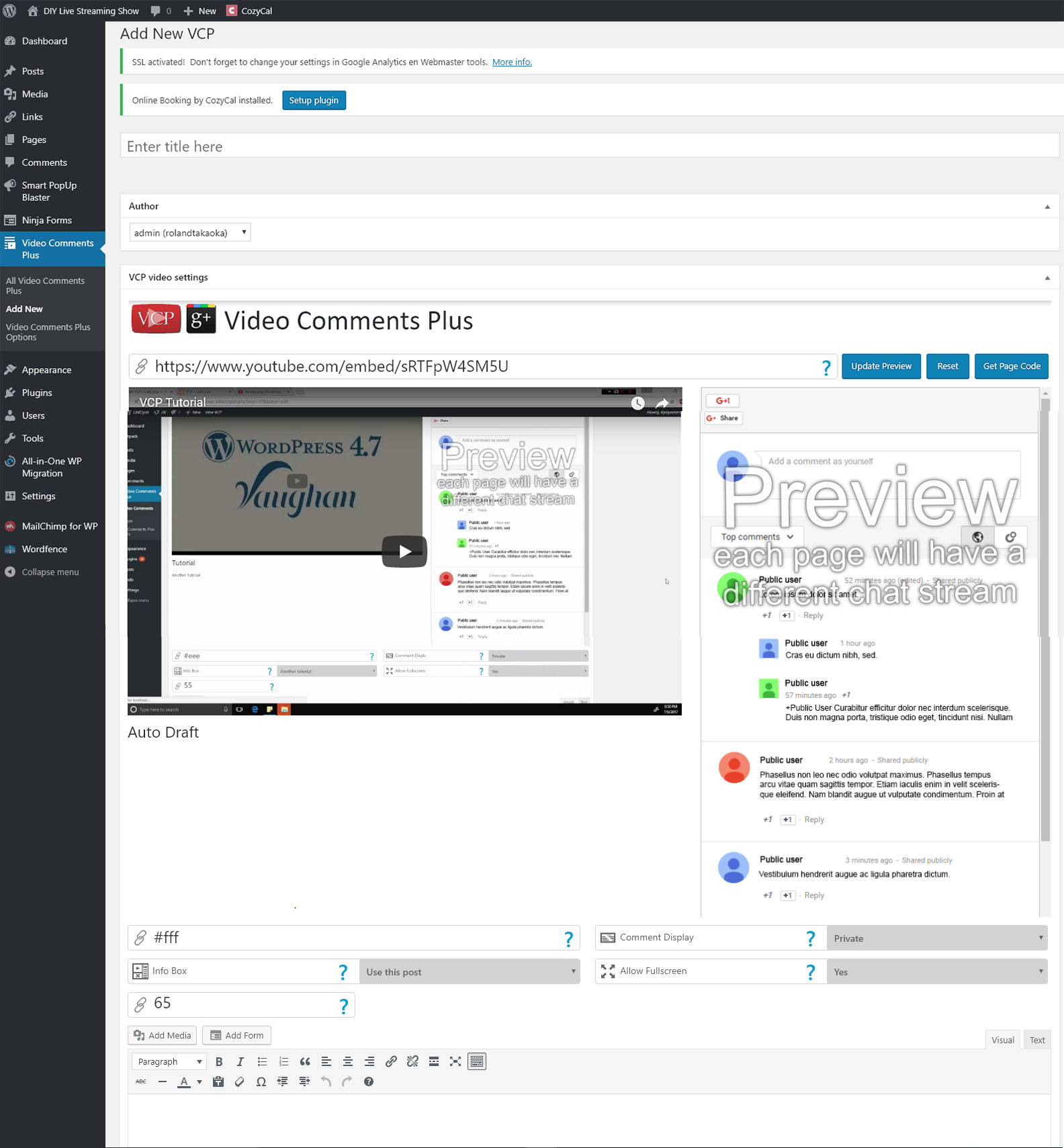 shows the admin-panel UI for customizing your VCP post.