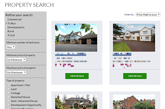 Sample property listing page, including search shortcode