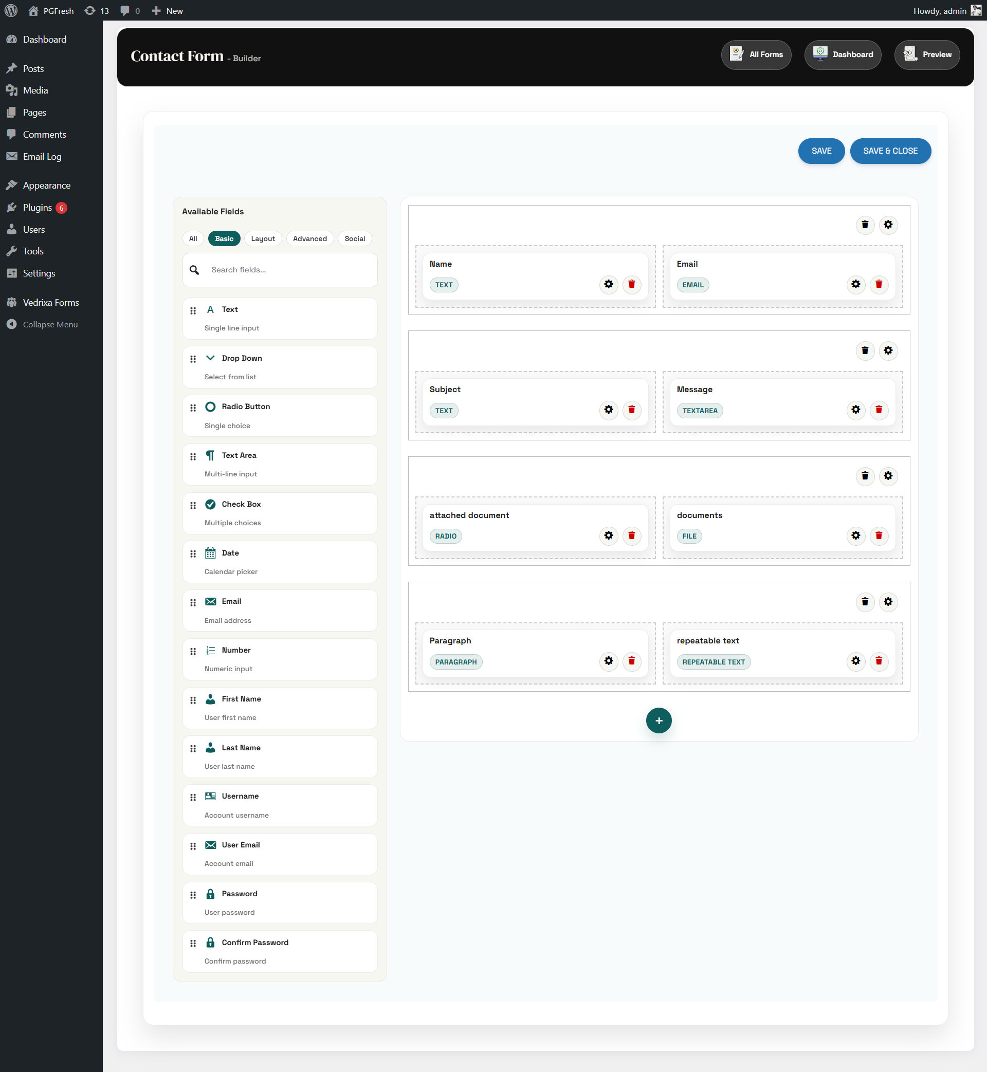 Field settings panel