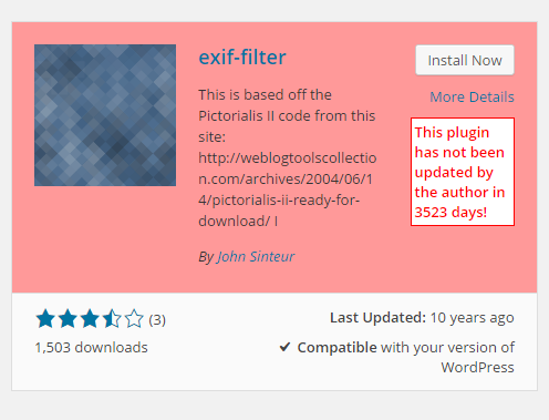 Example showing old plugins when searching.