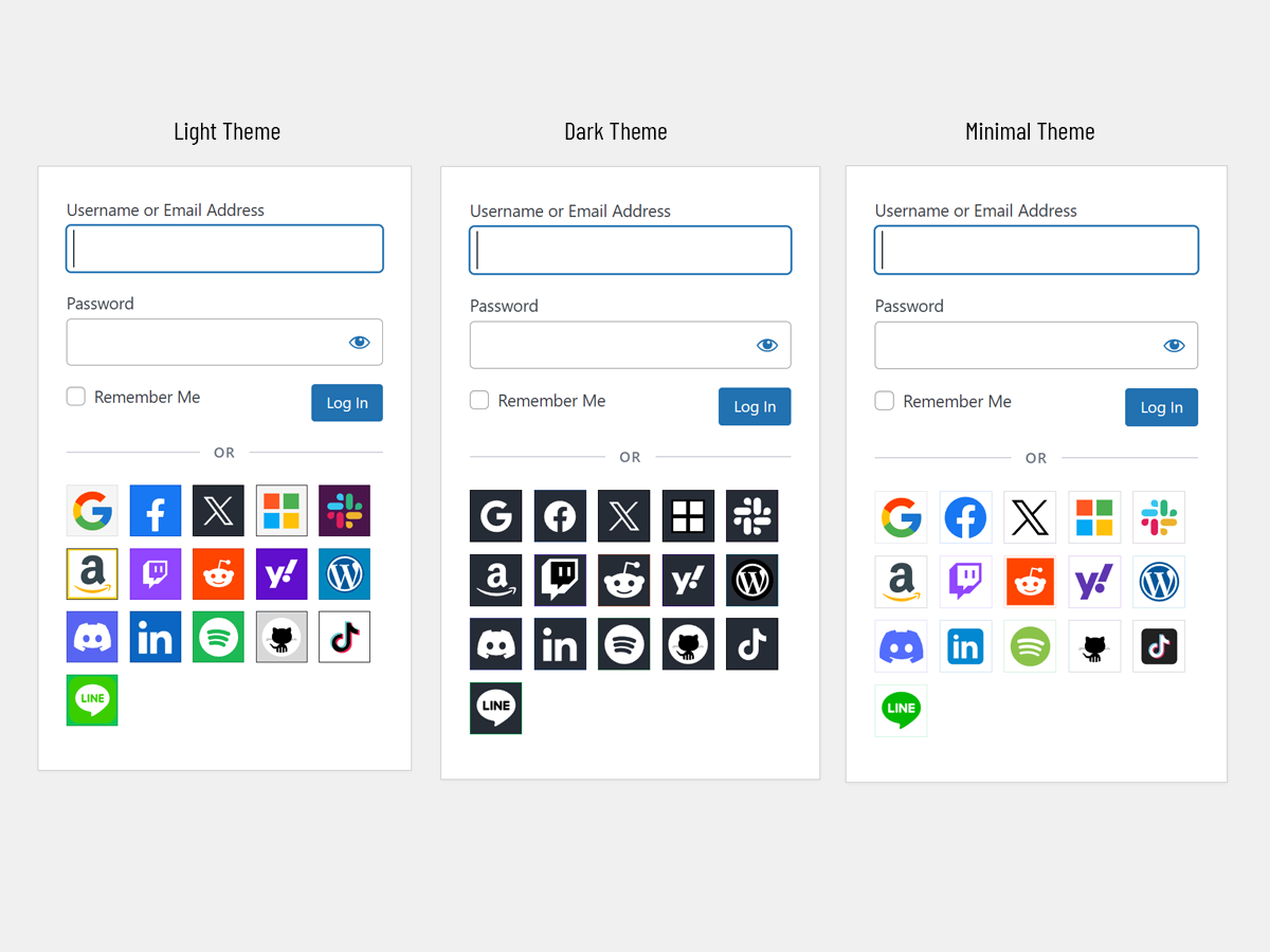 Compact icon-only layout showing 15+ social providers.