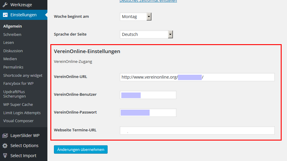 Konfiguration des Plugins (2/2)