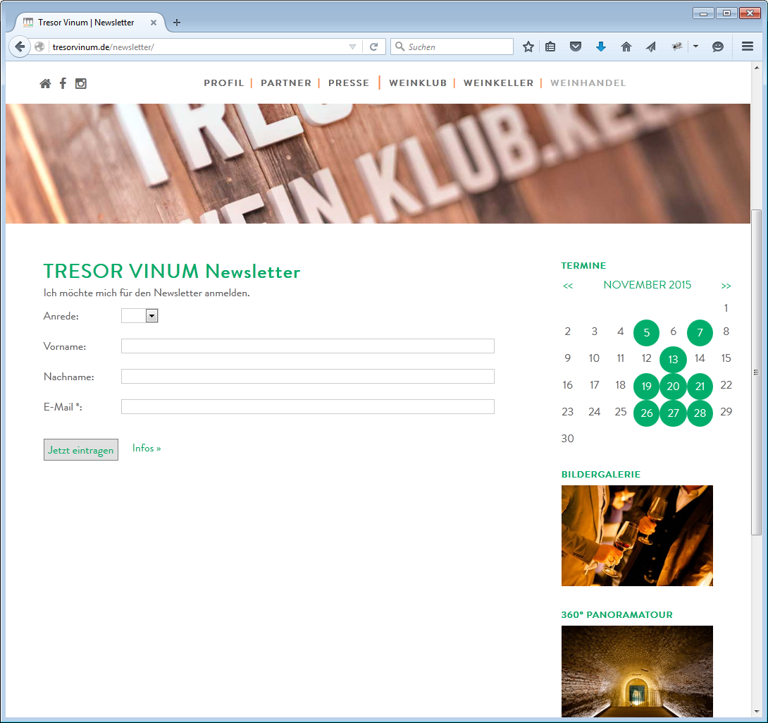 Die Anmeldung zum Newsletter, Tag [vereinonline_subscribe], siehe http://tresorvinum.de/newsletter/