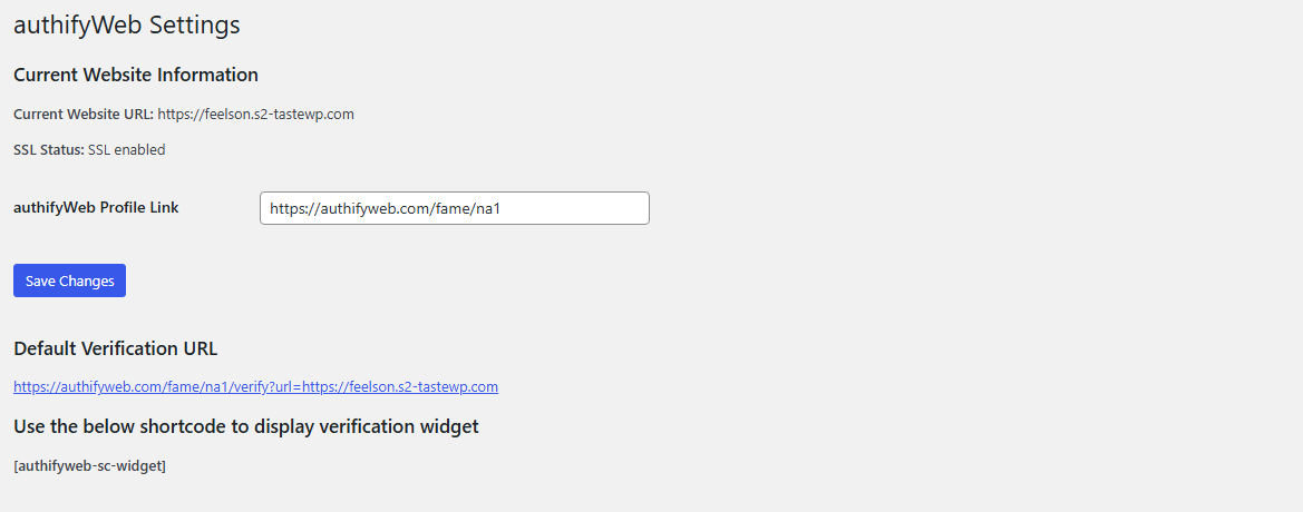 authifyWeb Settings Page