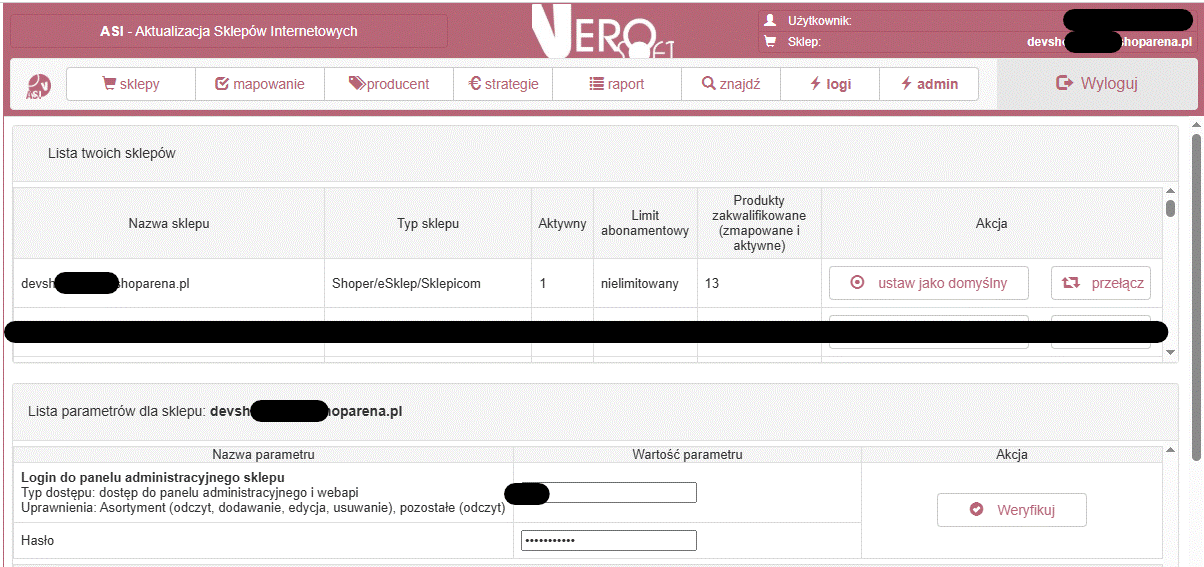 [SRV-02 / screenshot-5] Shop parameters. / Parametry sklepu.