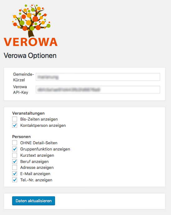 The Verowa options panel