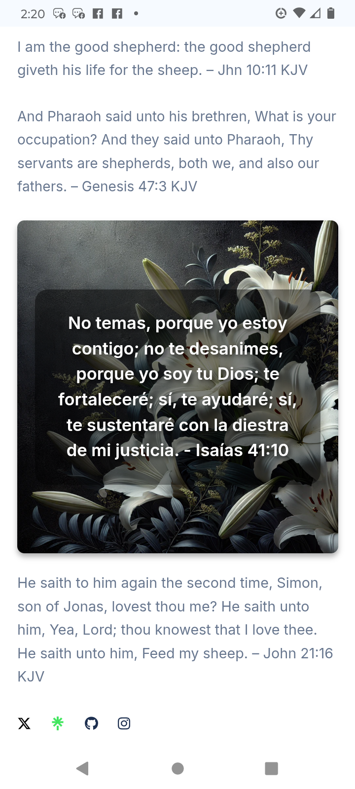 Mobile view of the widget embedded in an HTML page using the shortcode for the Verse of the Day, displayed in Spanish.