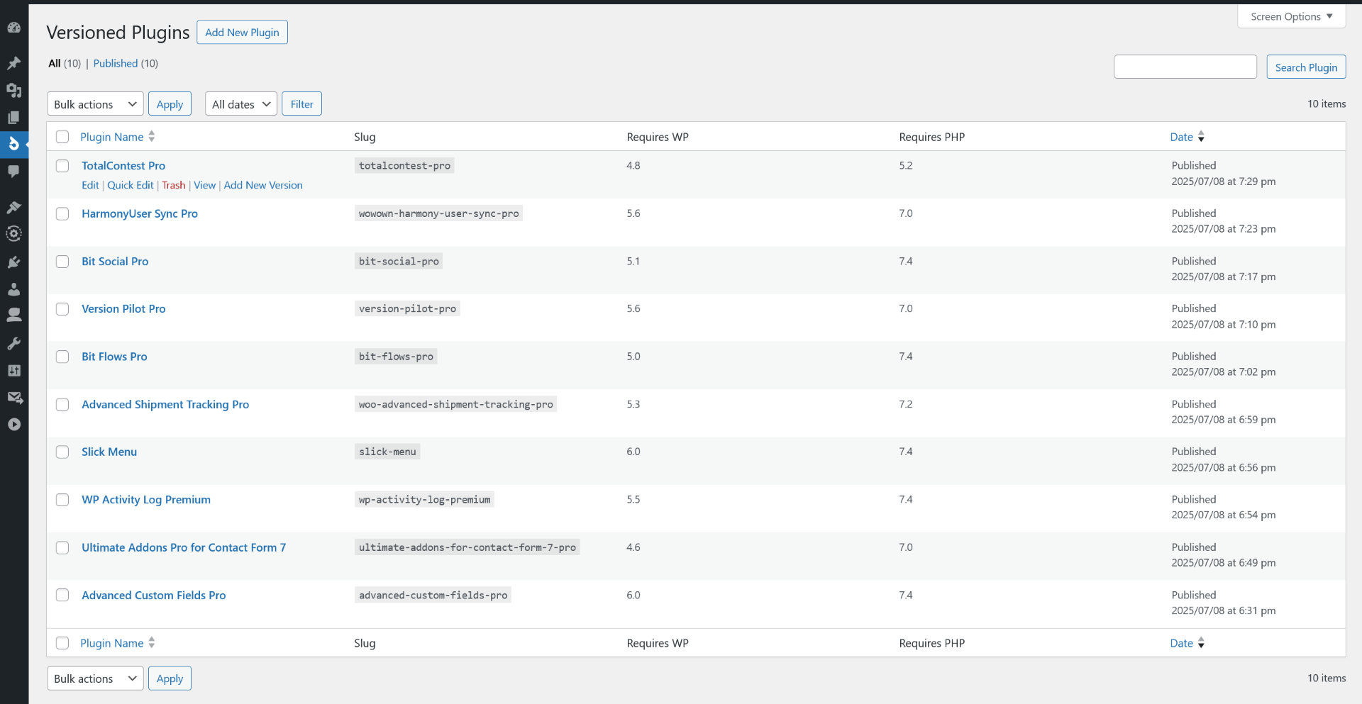 **"All Plugins" Management Interface**: The main screen to manage all your plugin projects.