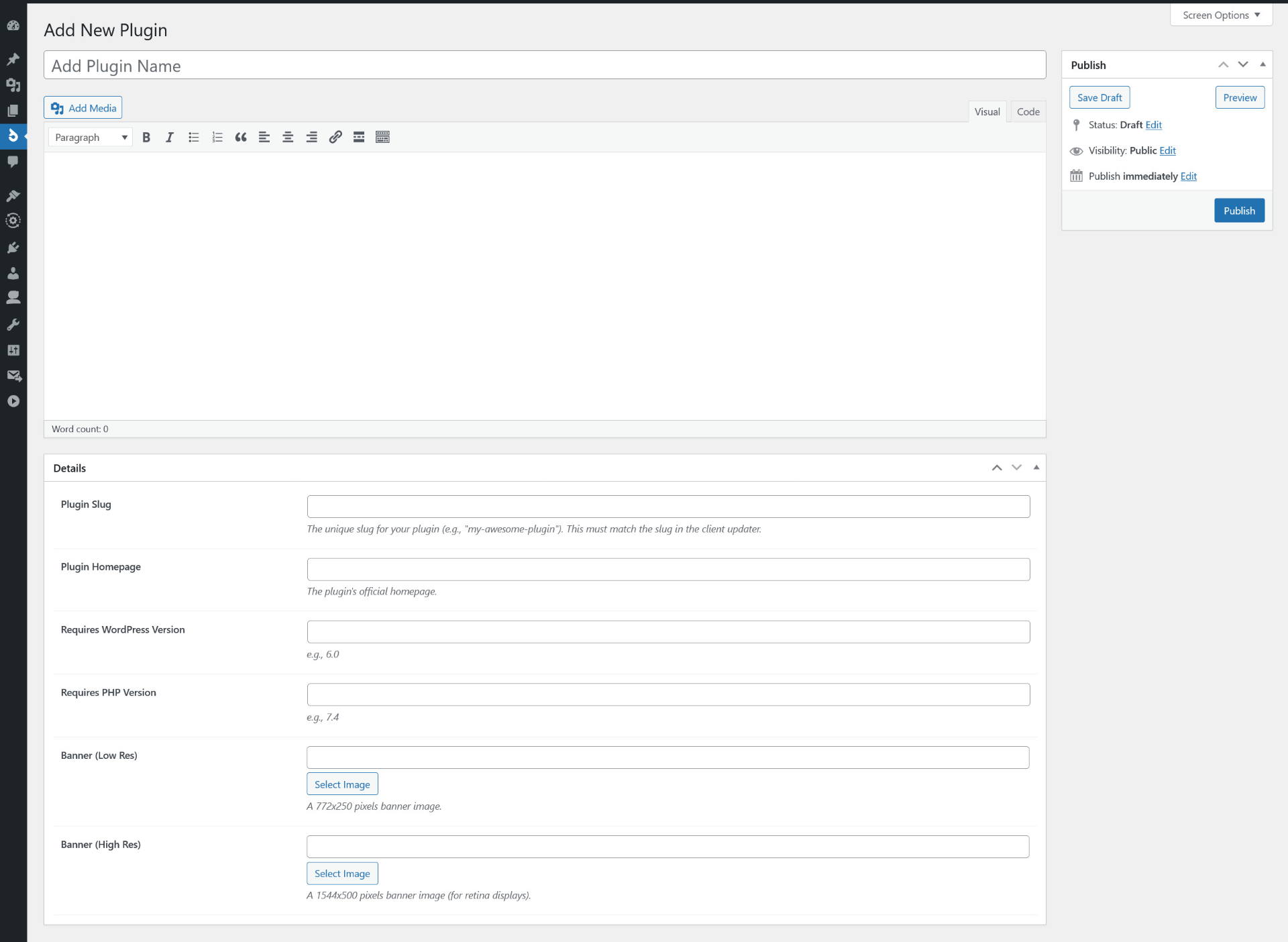 **"Add New Plugin" Screen**: The clean interface for adding a new plugin's core information.