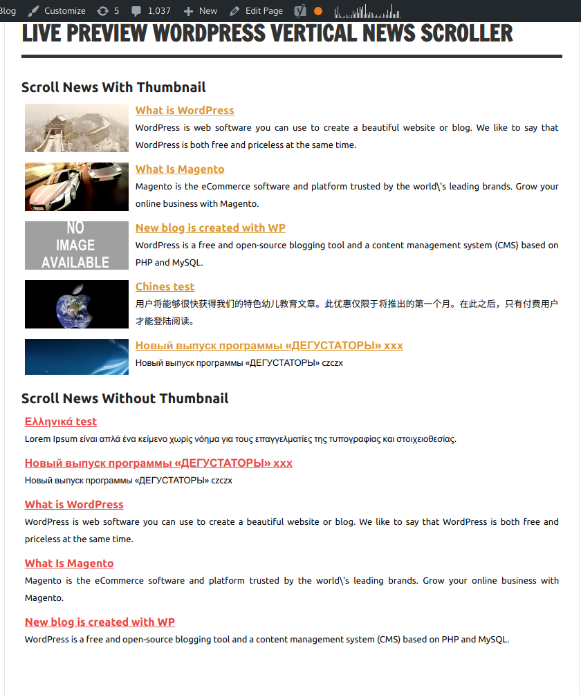 Widget preview admin site.