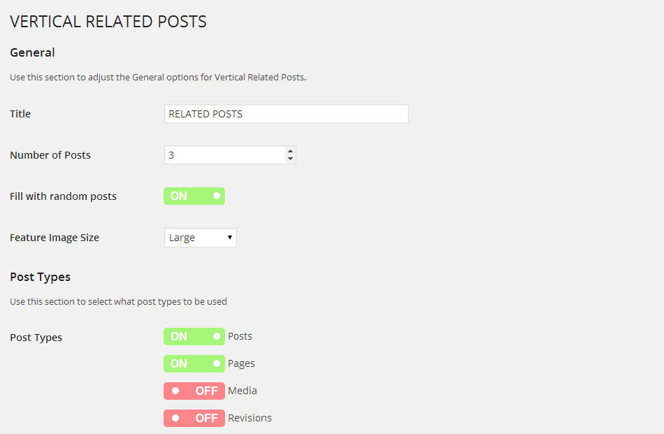 Settings Page for Vertical Related Posts