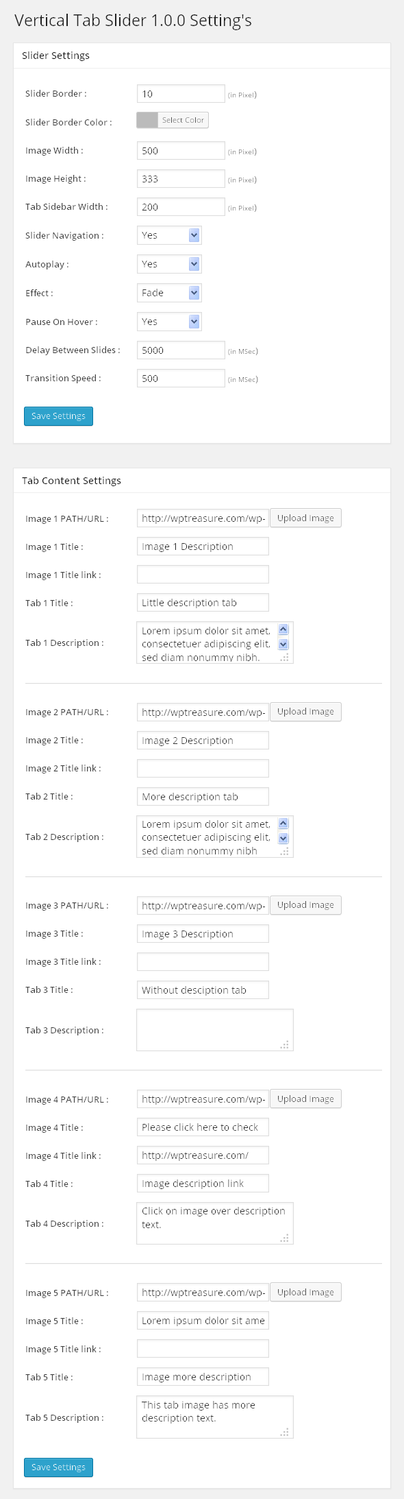 The admin settings page.