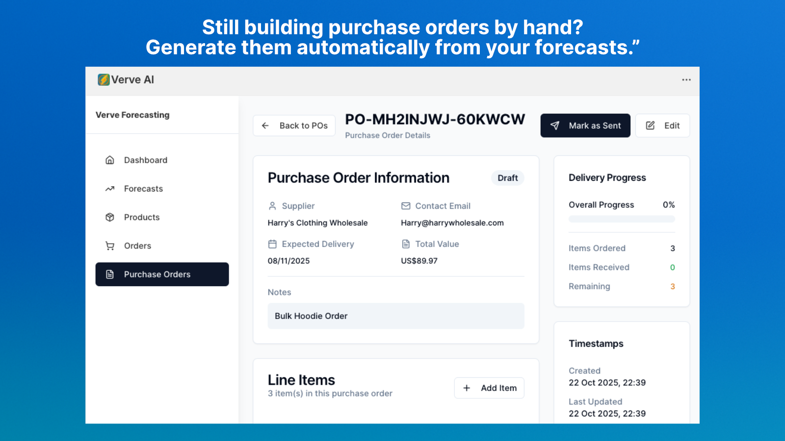 Manage your purchase orders from start to finish with the Purchase order management screen