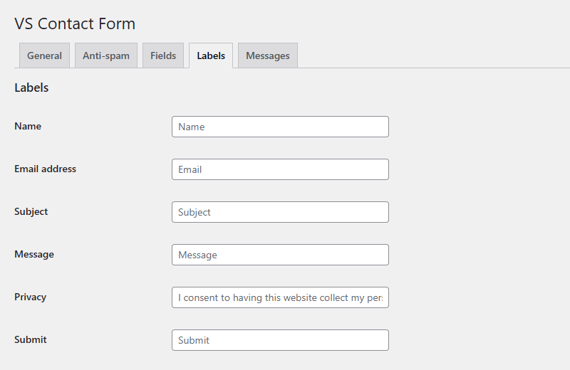 Form submissions page (dashboard)
