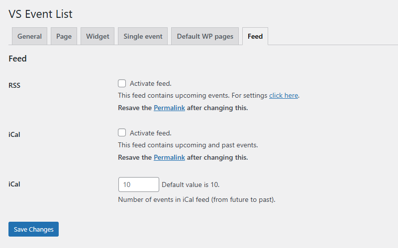 Settings page (dashboard)
