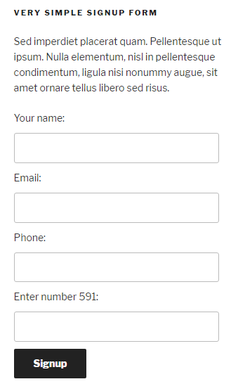 Very Simple Signup Form (Twenty Seventeen theme).