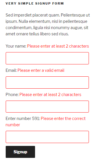 Very Simple Signup Form (Twenty Seventeen theme).