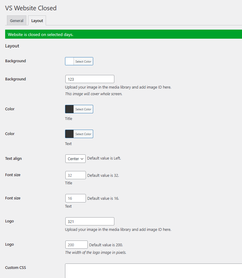 Settings page (dashboard)
