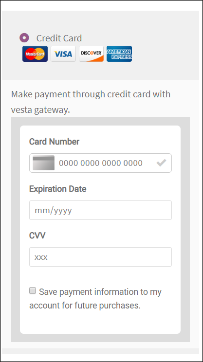 Vesta Payment Checkout.