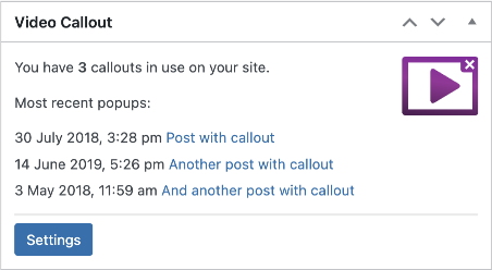Dashboard widget showing placements