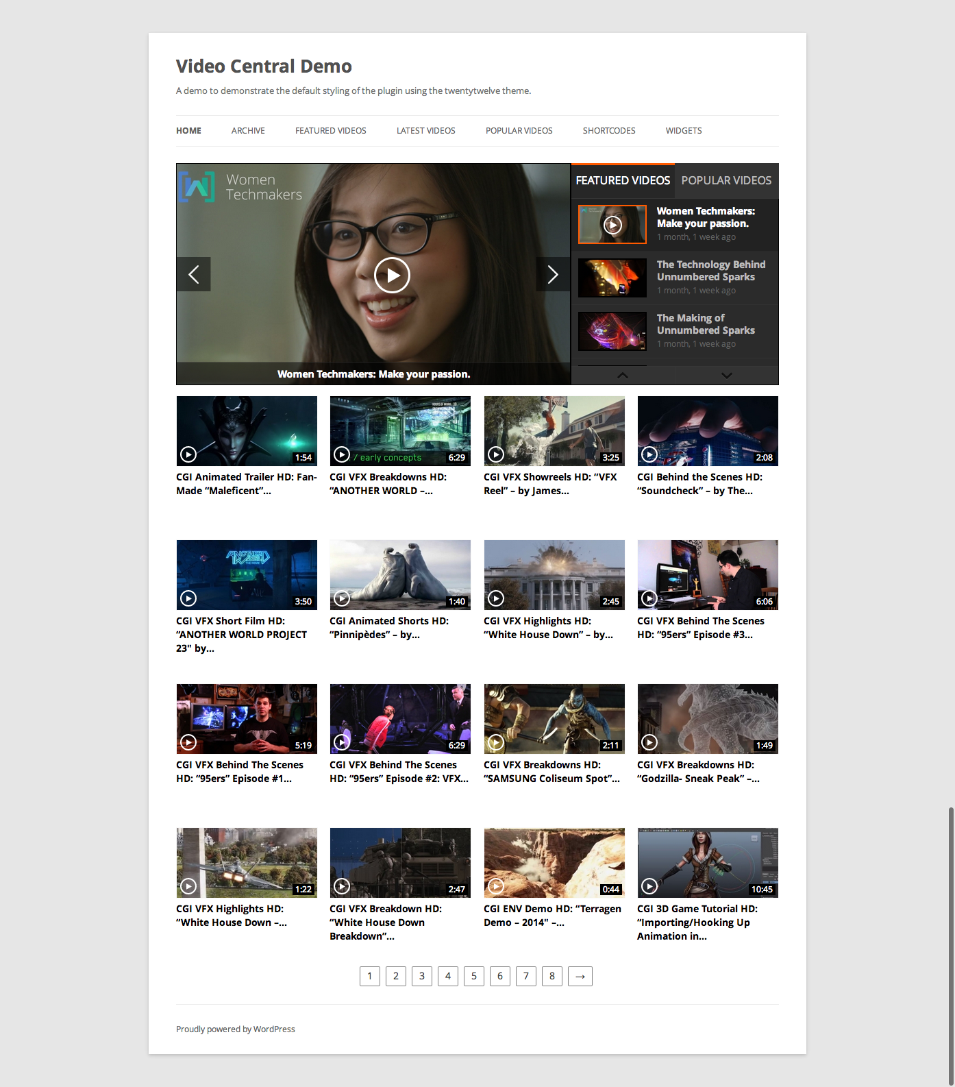 The video homepage layout.