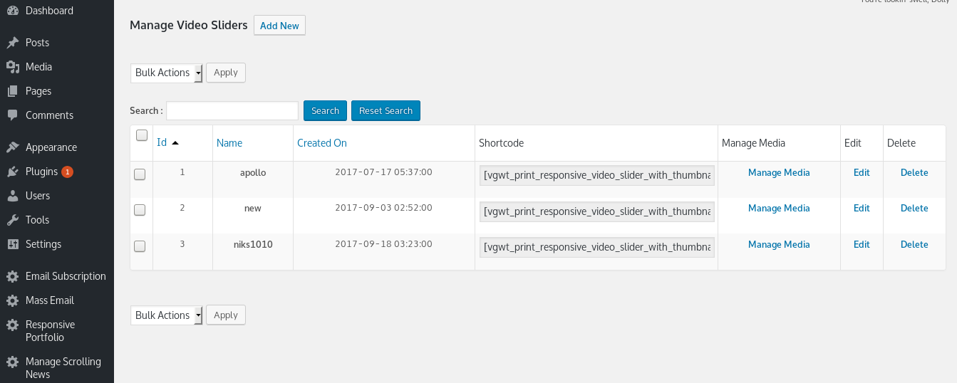 Pro Version Manage Video Sliders