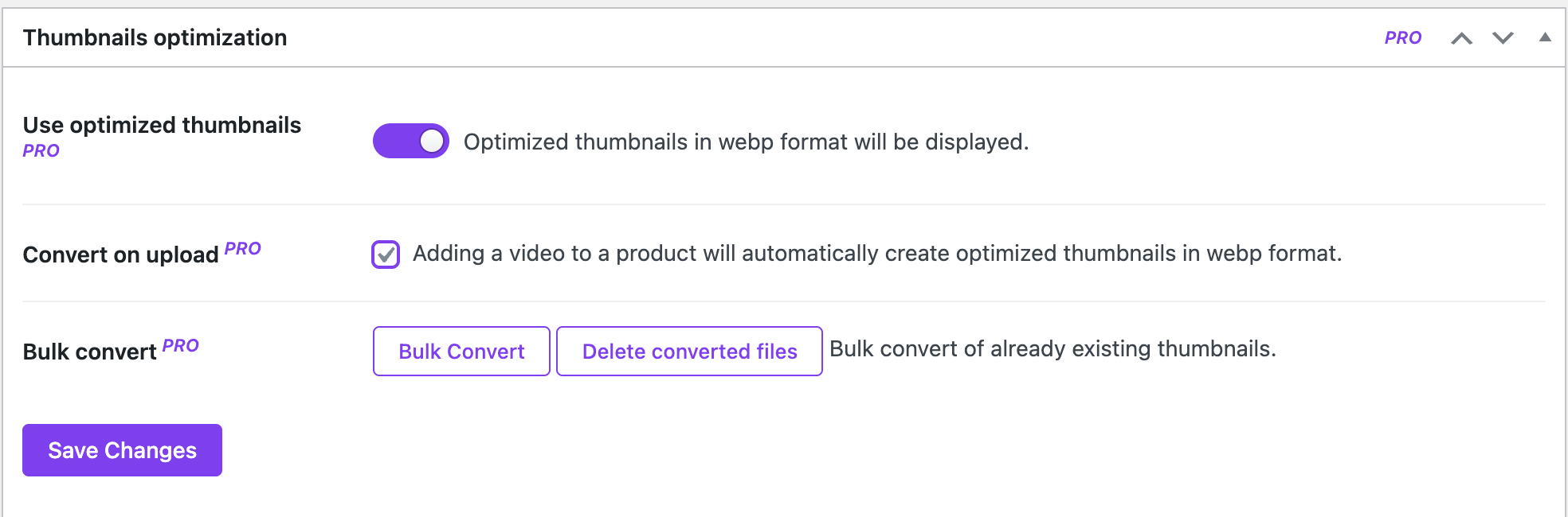 PRO - Thumbnails optimization settings
