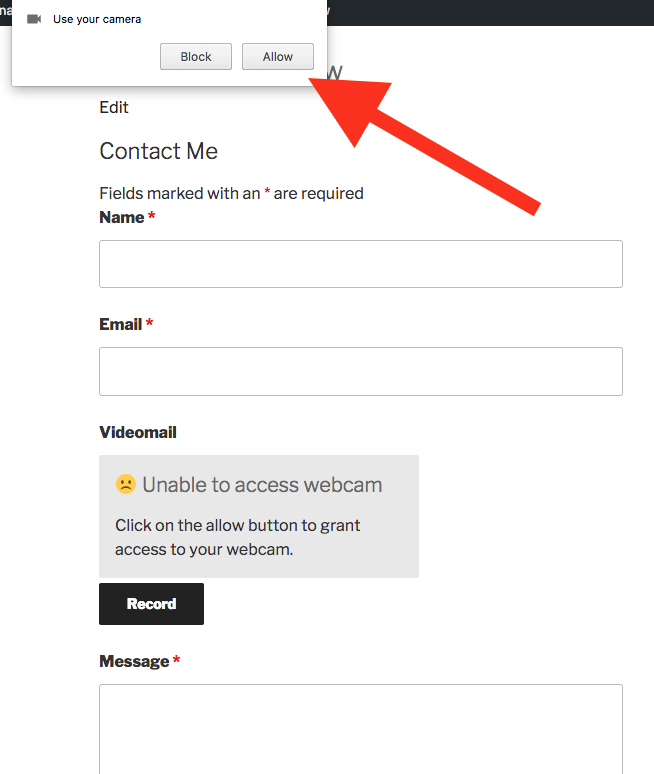 Once you have assembled a form and preview it, any browser will ask for webcam access first.