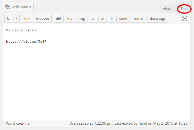 Pasting the URL to the text-editor.