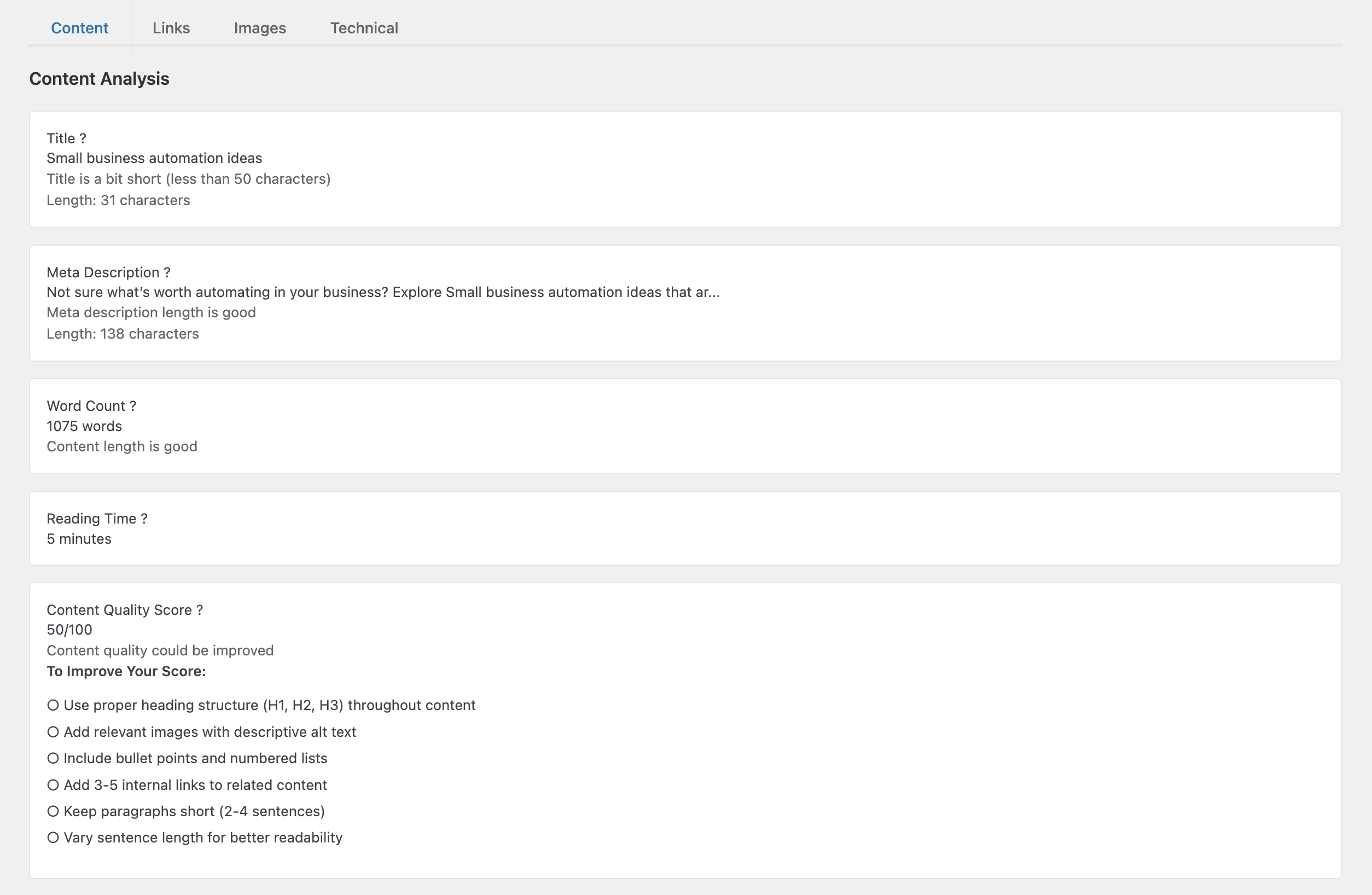 Category breakdown with actionable insights