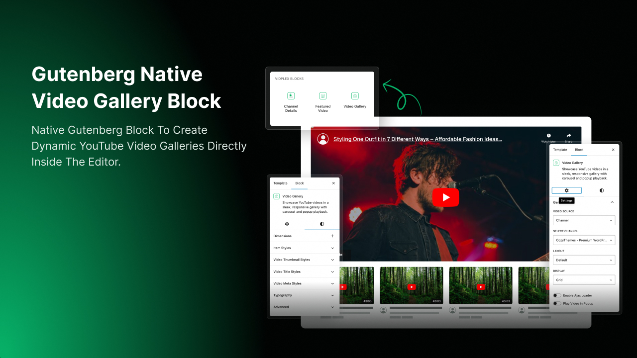 Gutenberg Native Video Gallery Block for YouTube