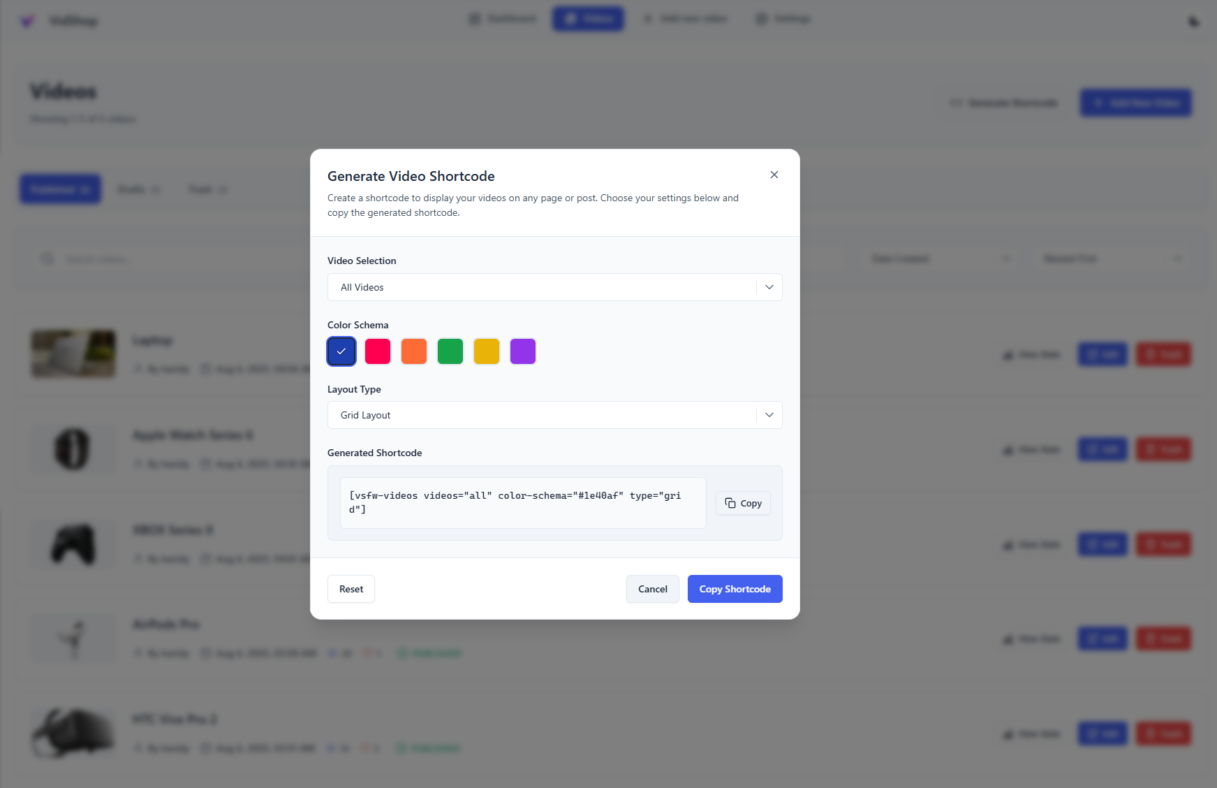 Shortcode Generator – Customize your video presentation