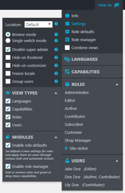 Module Role manager capability window (tabs is normally closed)