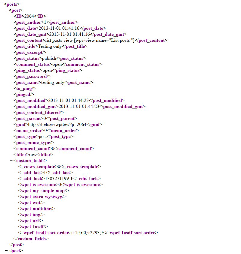 Exported XML example