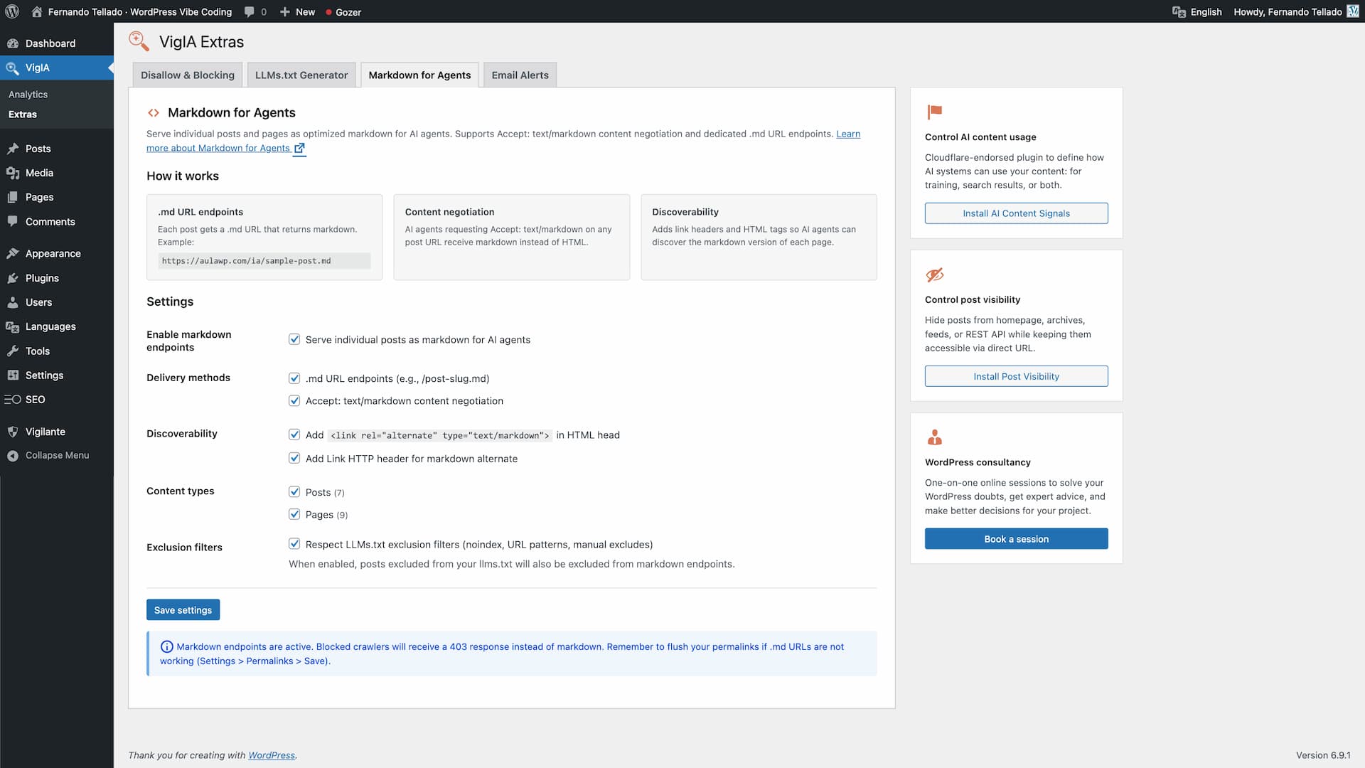 Recent activity log with filtering