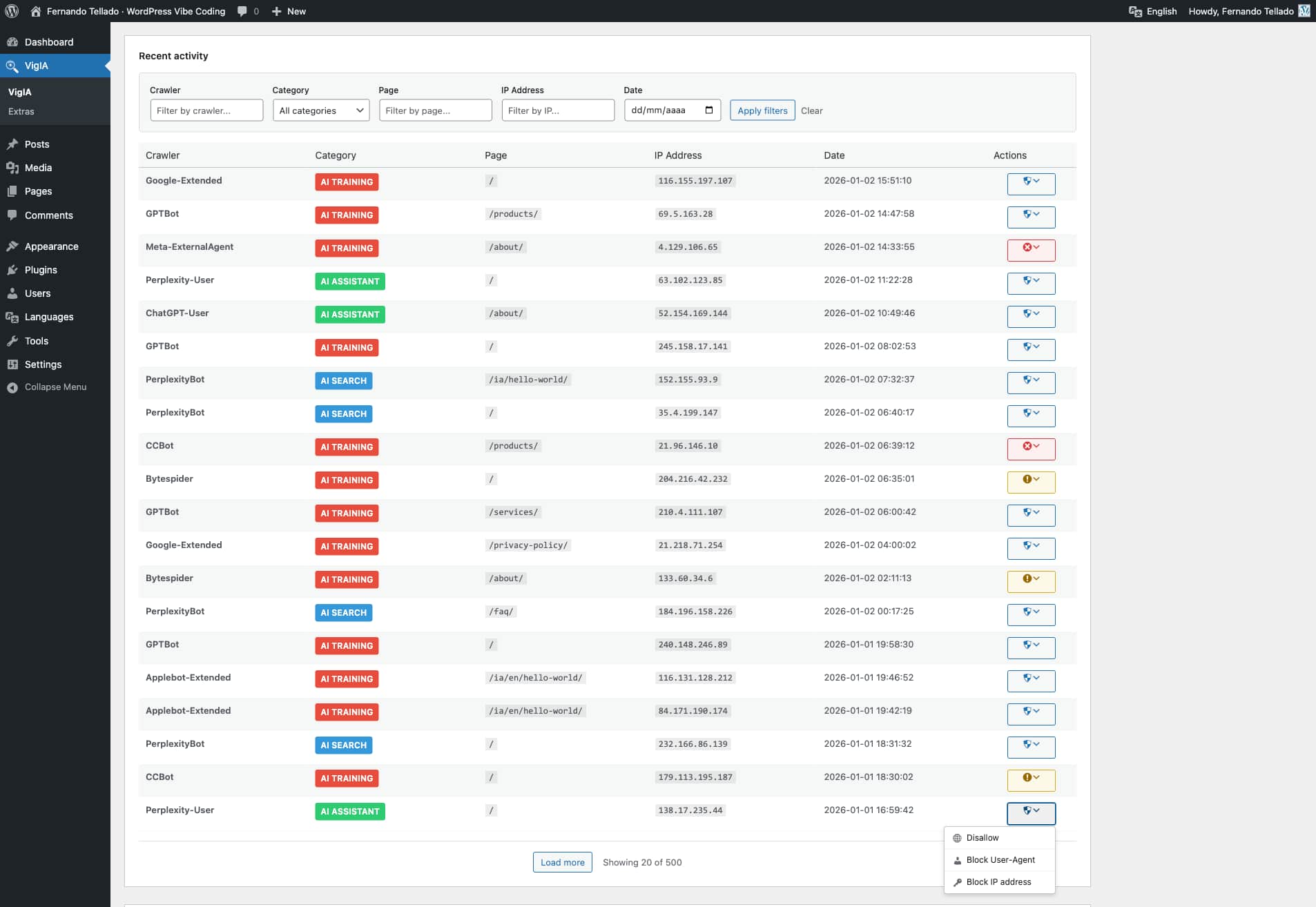 Extras page - Email alerts configuration