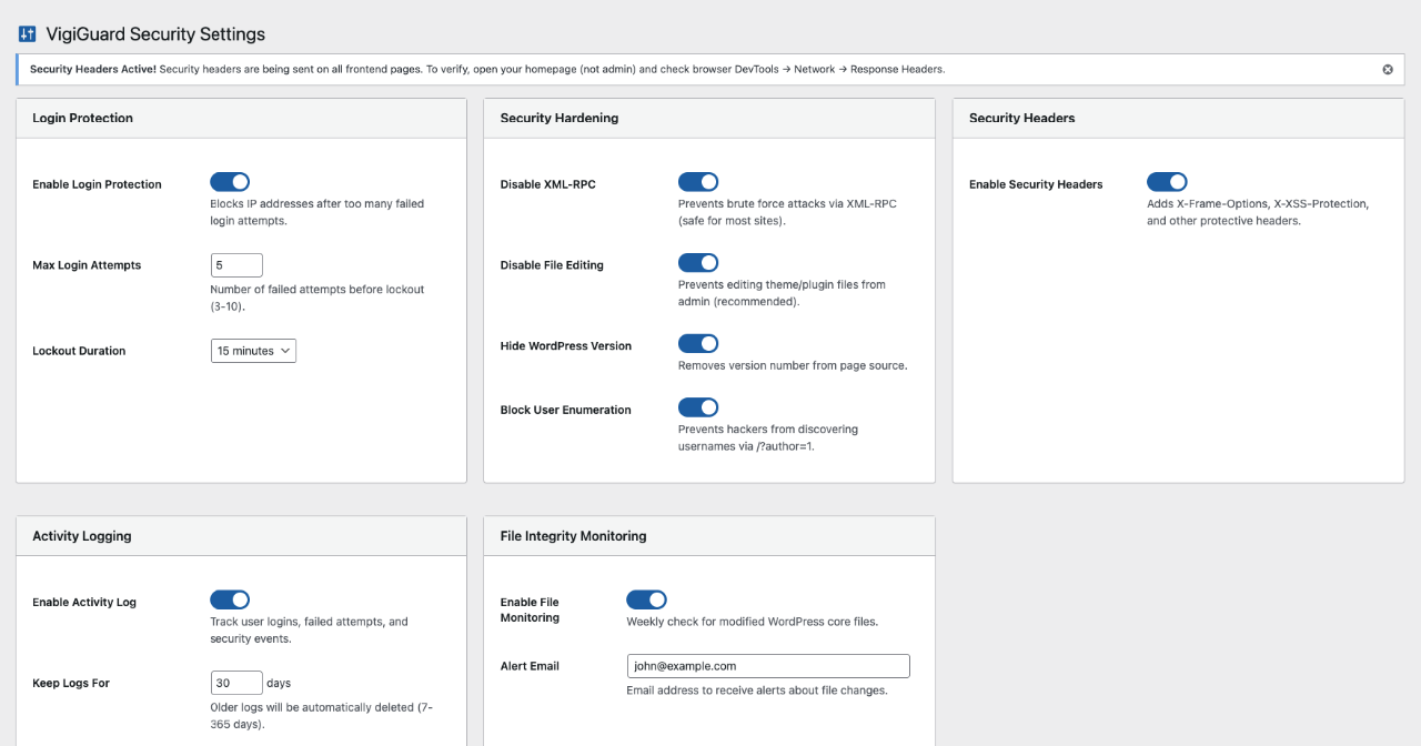 Settings page with simple toggles - no confusing jargon