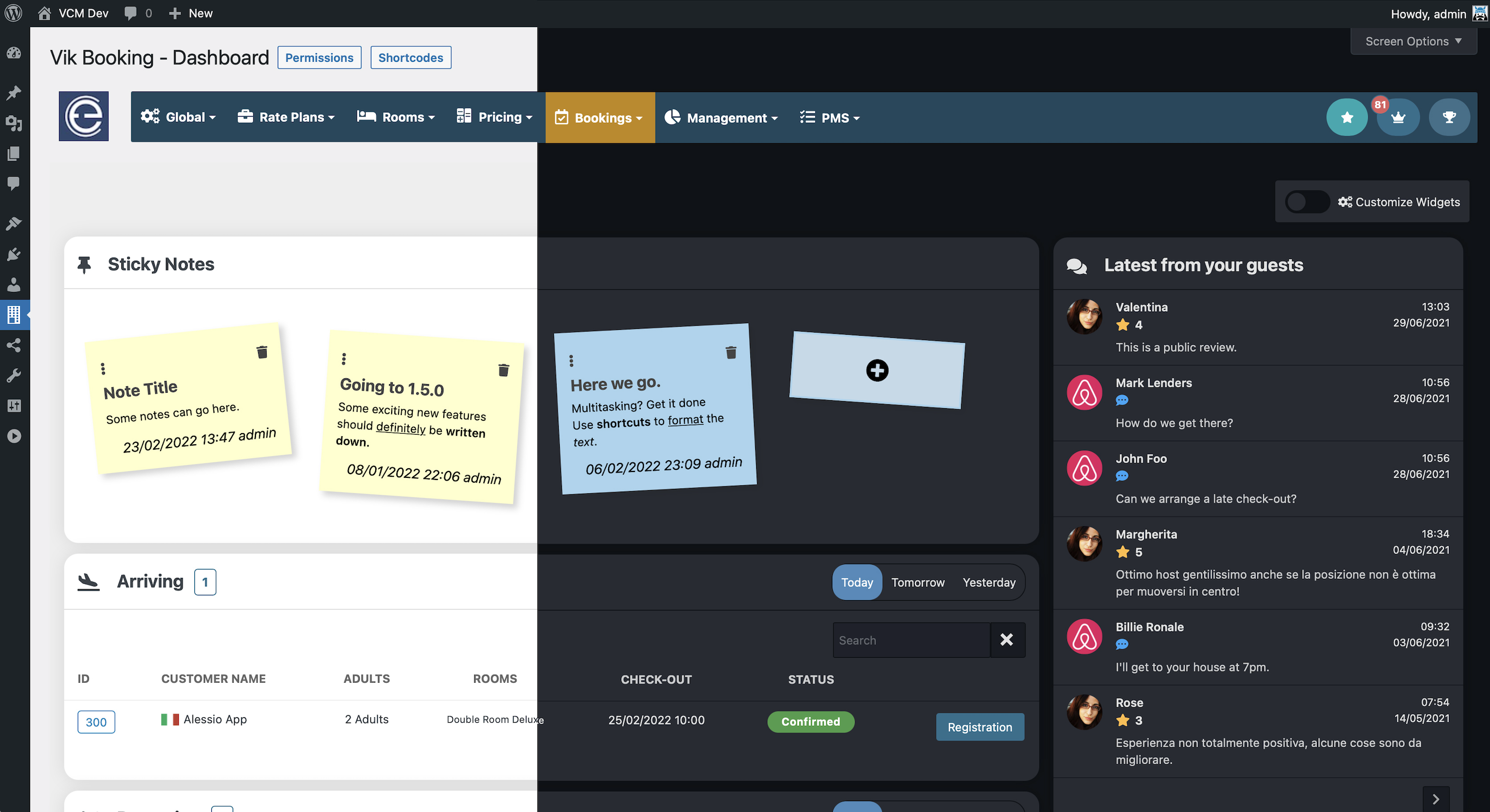 The elegant Dashboard: custom admin widgets with sections and containers.