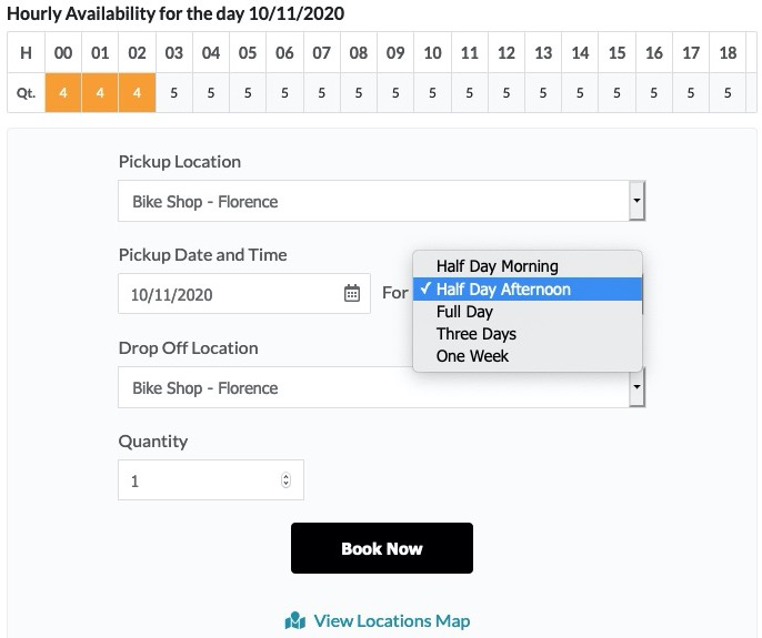 Time Slots: let your clients choose the duration of the rent from a precise list of options.