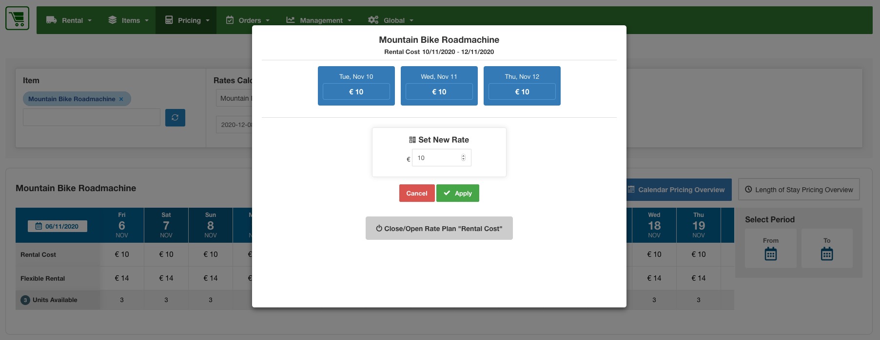 Pricing Calendar: quickly adjust your rental costs for any rate plan or date of the year.