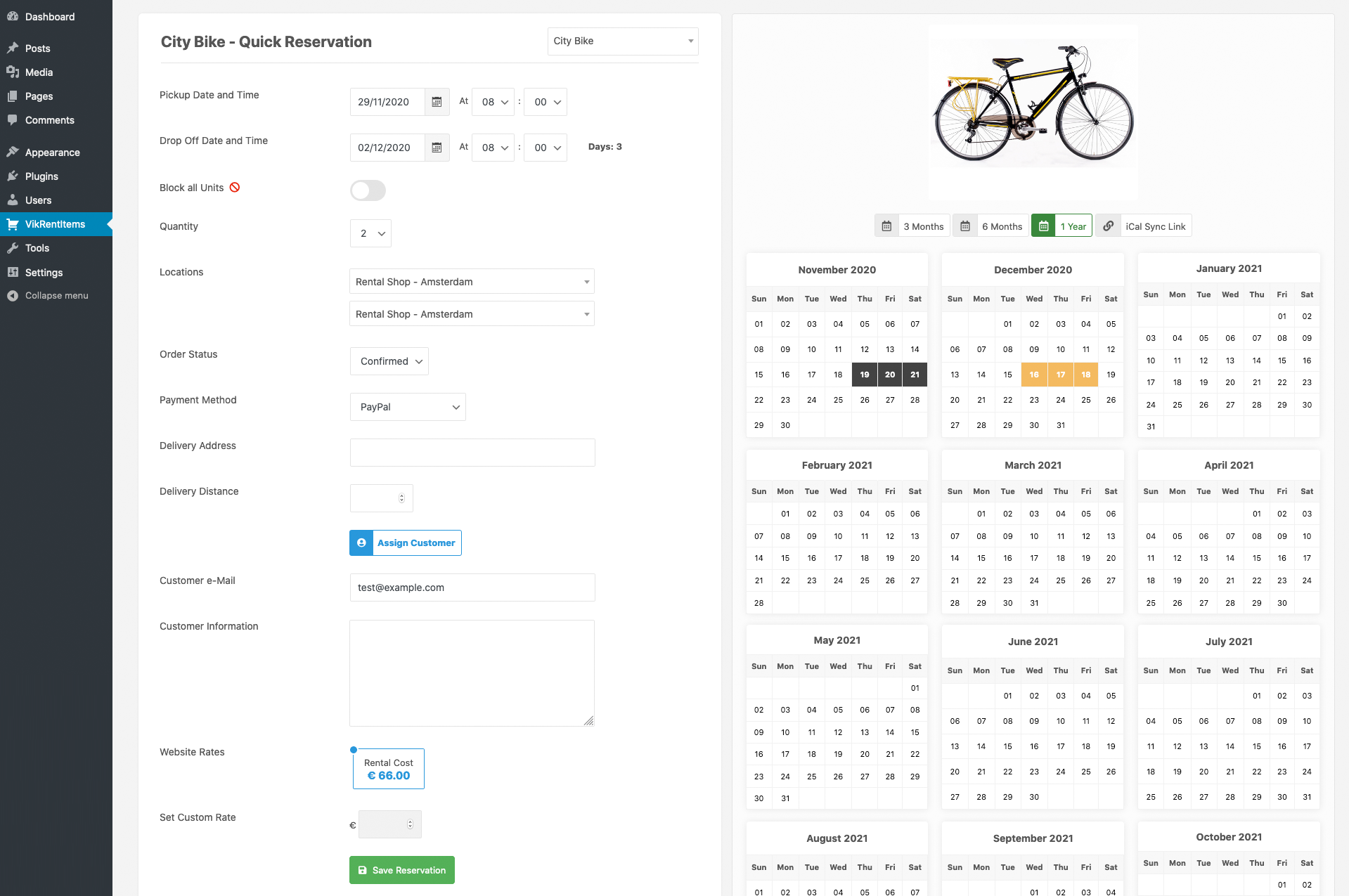 Use the Calendar to manage the availability or to manually create new reservations.