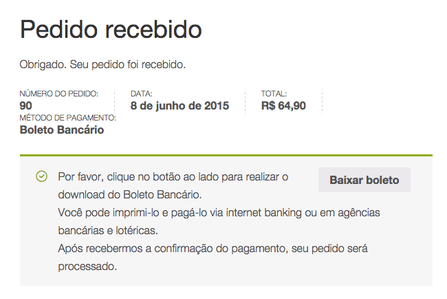 Botão de download do boleto ao concluir o pedido via boleto bancário.