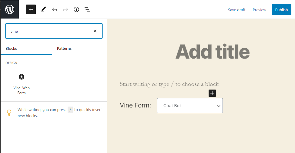 Vine Web Form Gutenberg Block