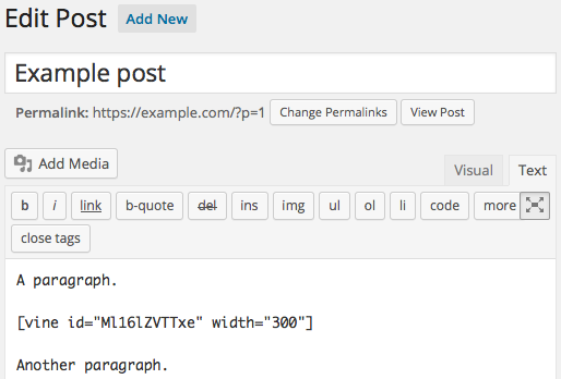 Use the `vine` shortcode tag to specify custom parameters such as a fixed width.