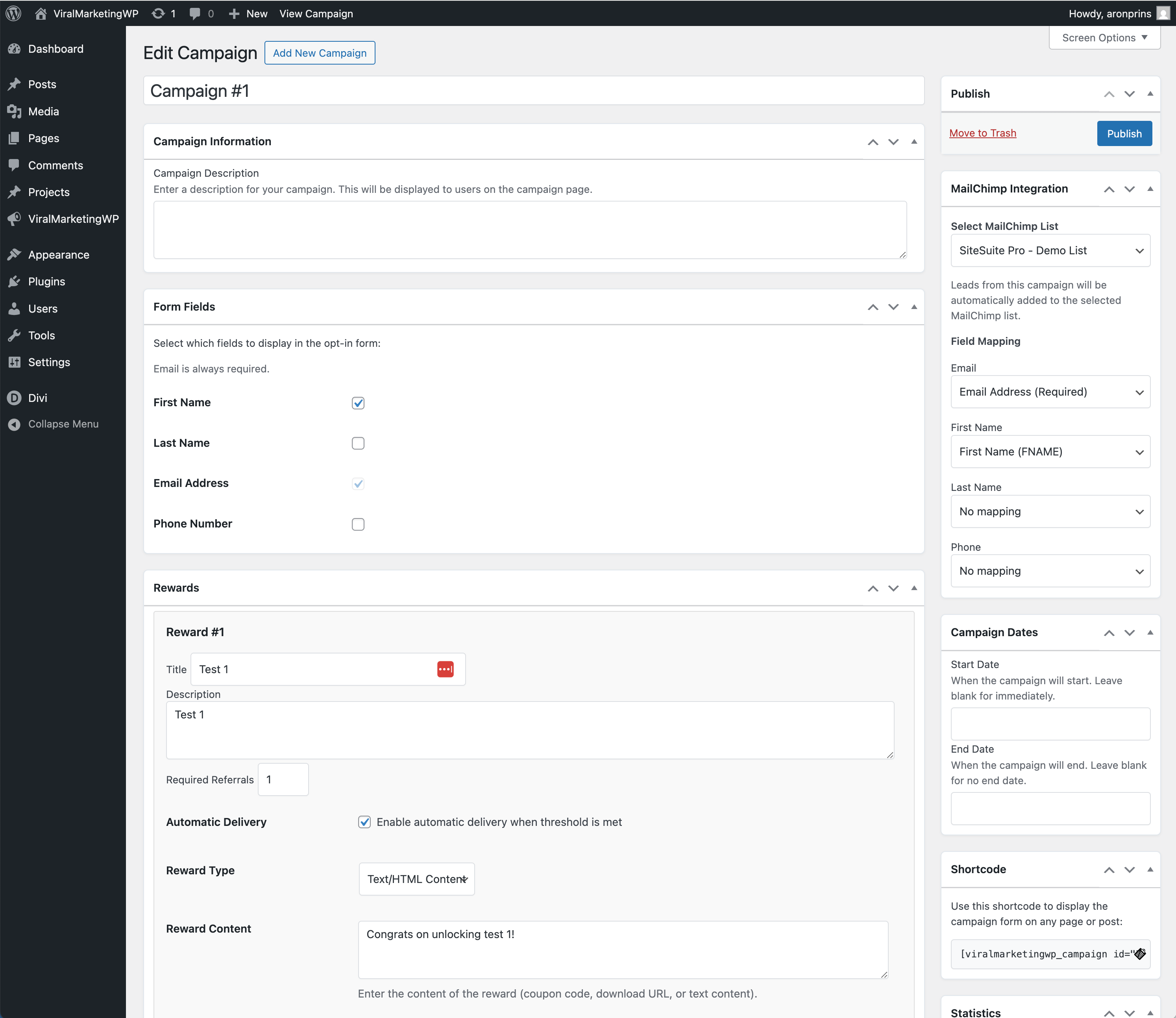 Campaign Editor Interface - Configure campaign settings, forms, and reward tiers