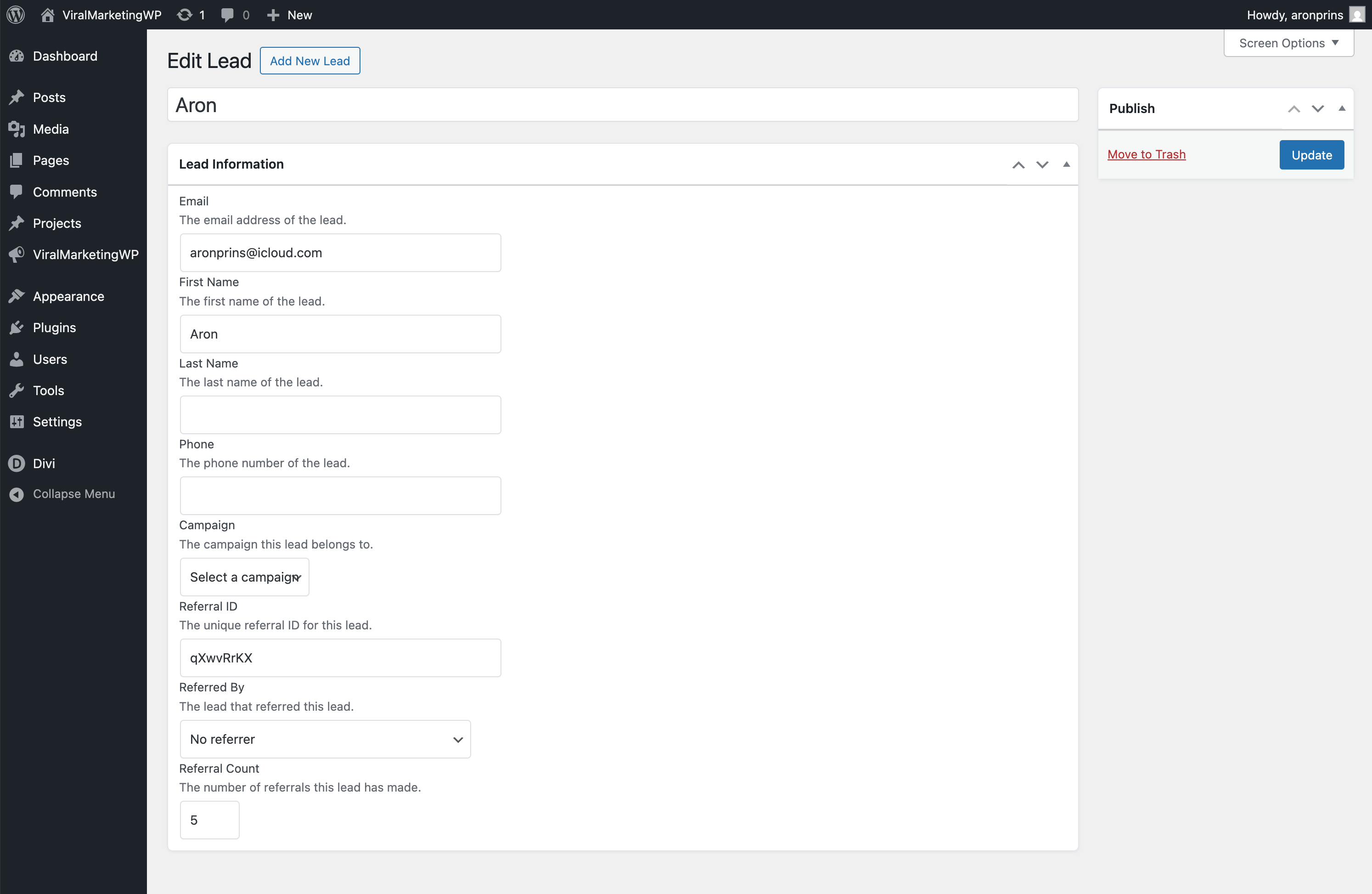 Lead Management Screen - Track and manage leads from all campaigns