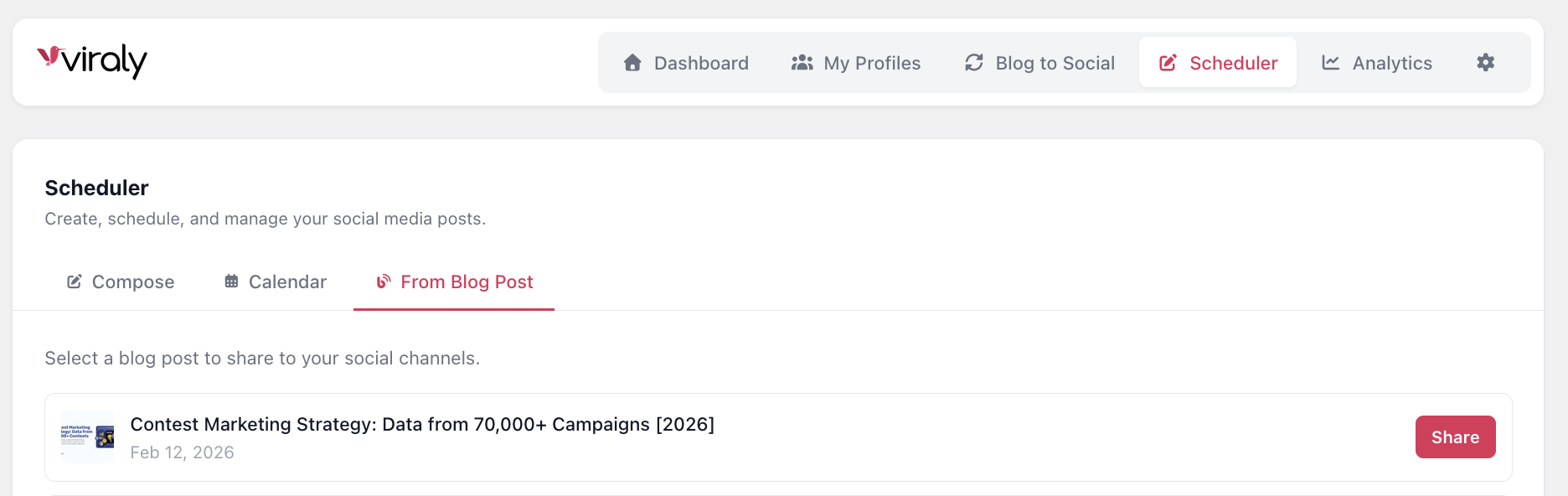 From Blog Post — share any existing WordPress blog post to your social profiles
